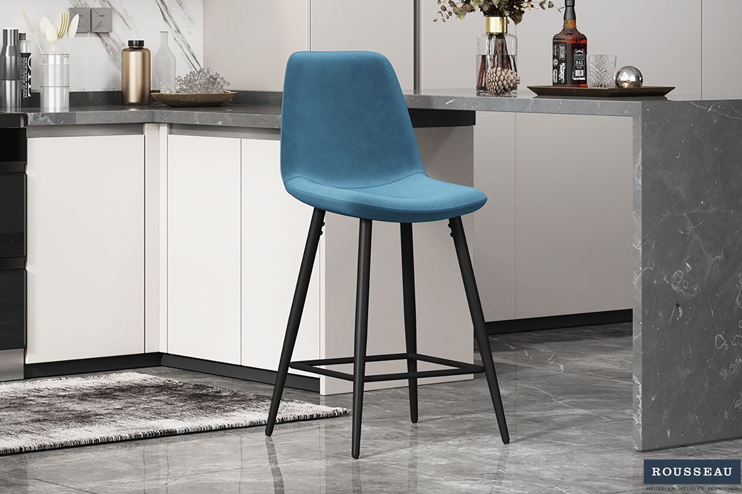 Counterstoel Boy Fluweel Lichtblauw - Set van 2