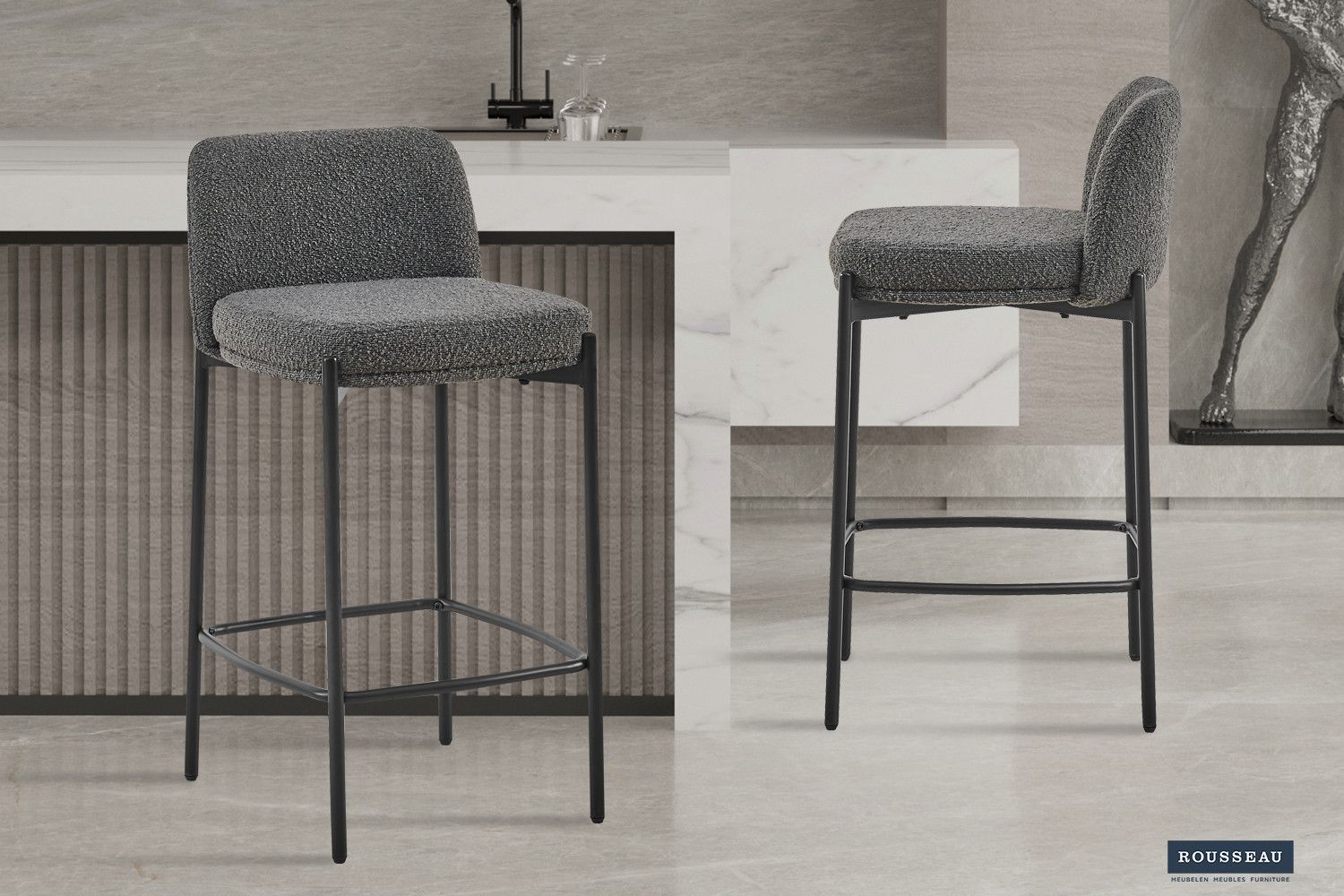 Counterstoel Ella Stof Grijs - Set van 2