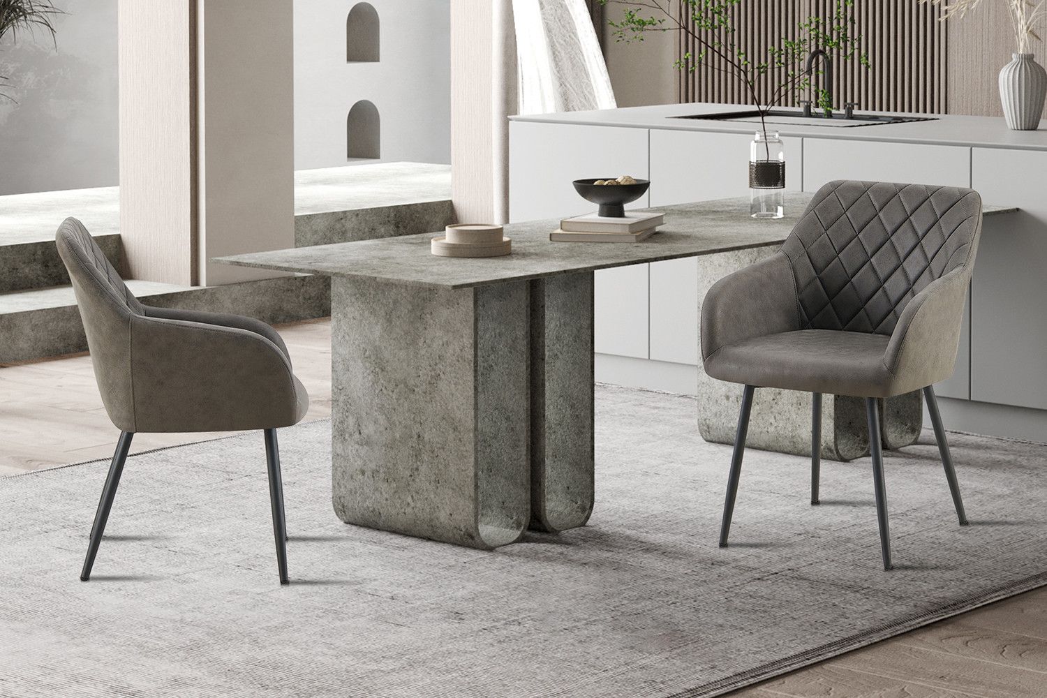 Stoel Peron Micro Fiber PU Grijs - Set van 2