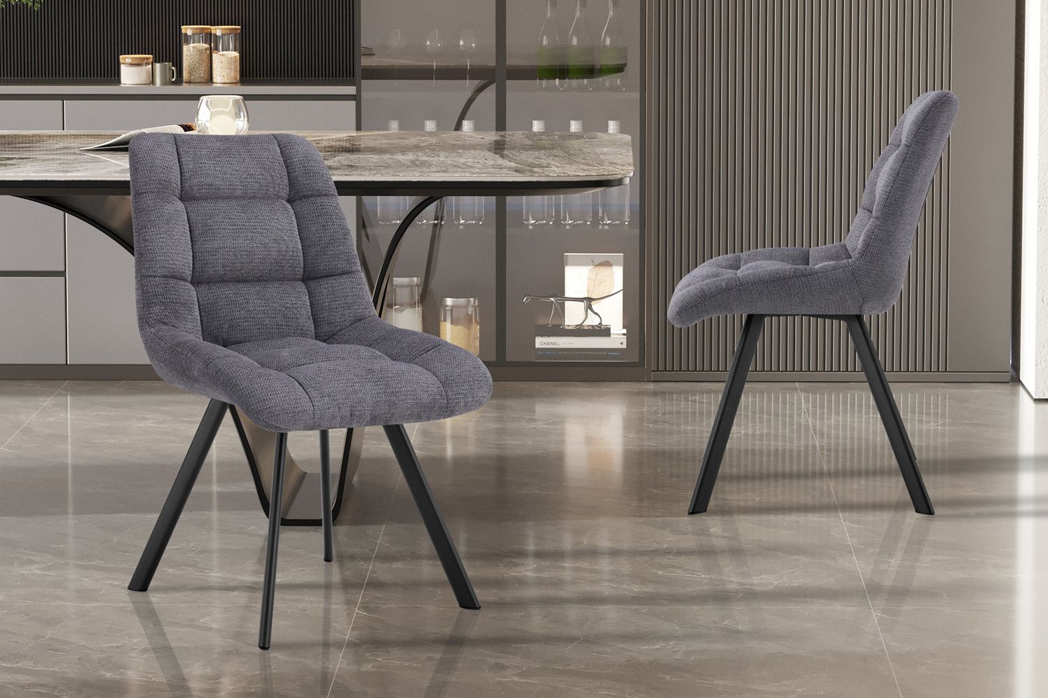 Stoel Lizzy Stof Ote Share 456 Donkergrijs - Set van 2