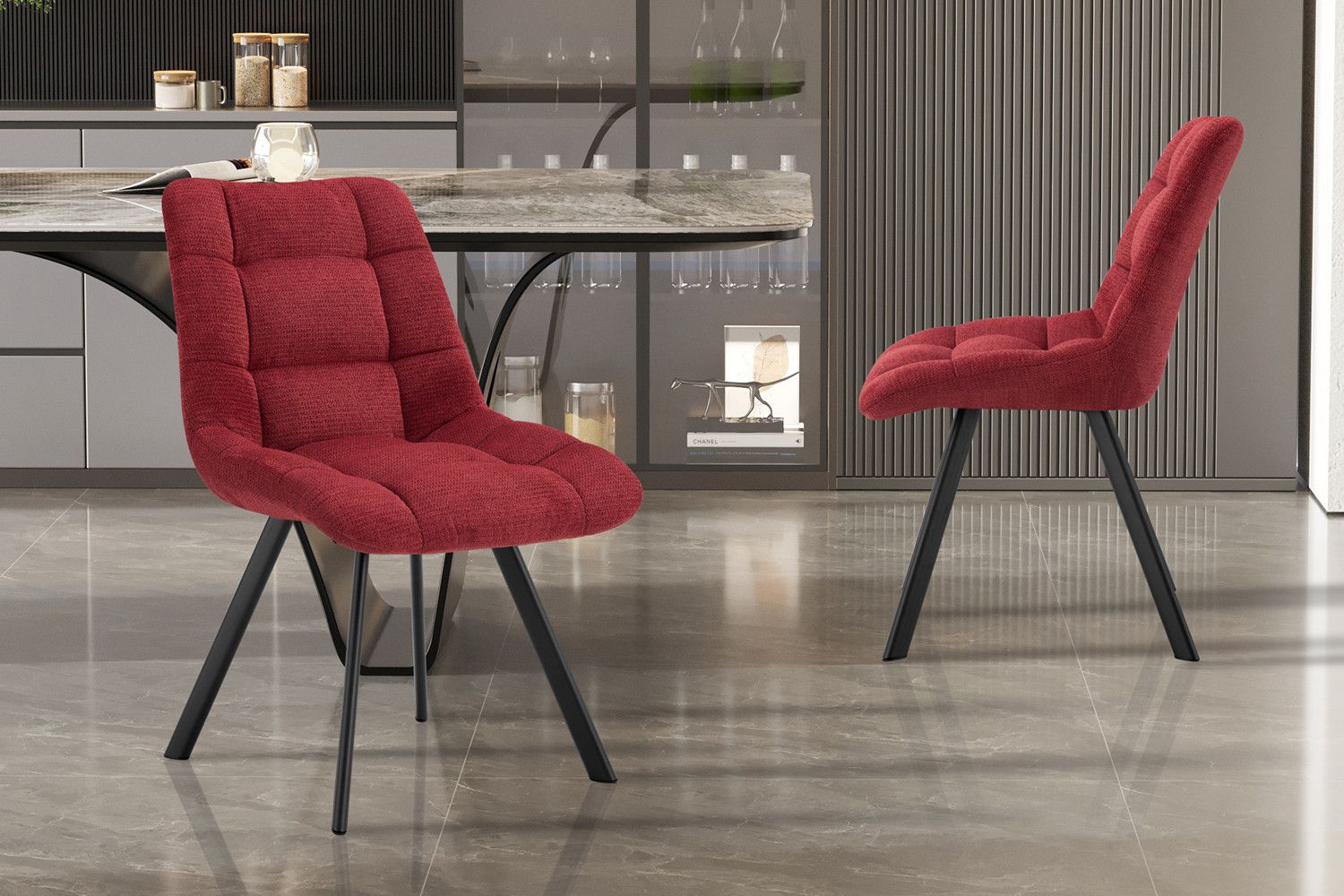 Stoel Lizzy Stof Ote Share 230 Rood - Set van 2