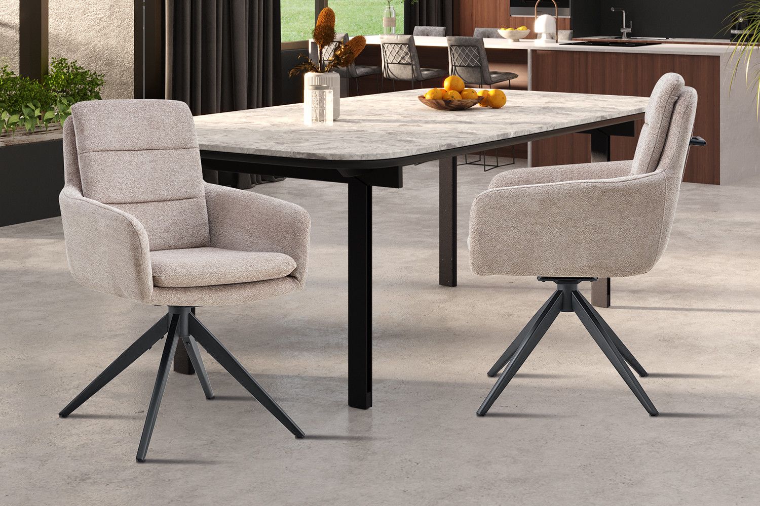 Stoel Lisold Draaibaar tot 0 Stof Fabb Raven Zand - Set van 2 stoelen