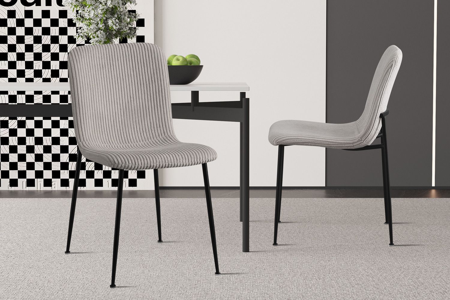 Stoel Alice Corduroy Lichtgrijs - Set van 2