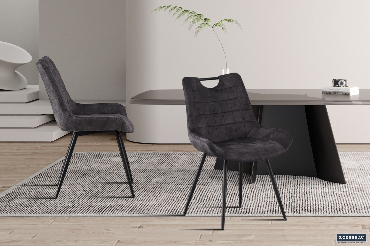 Stoel Nina Fluweel Grijs - Set van 2