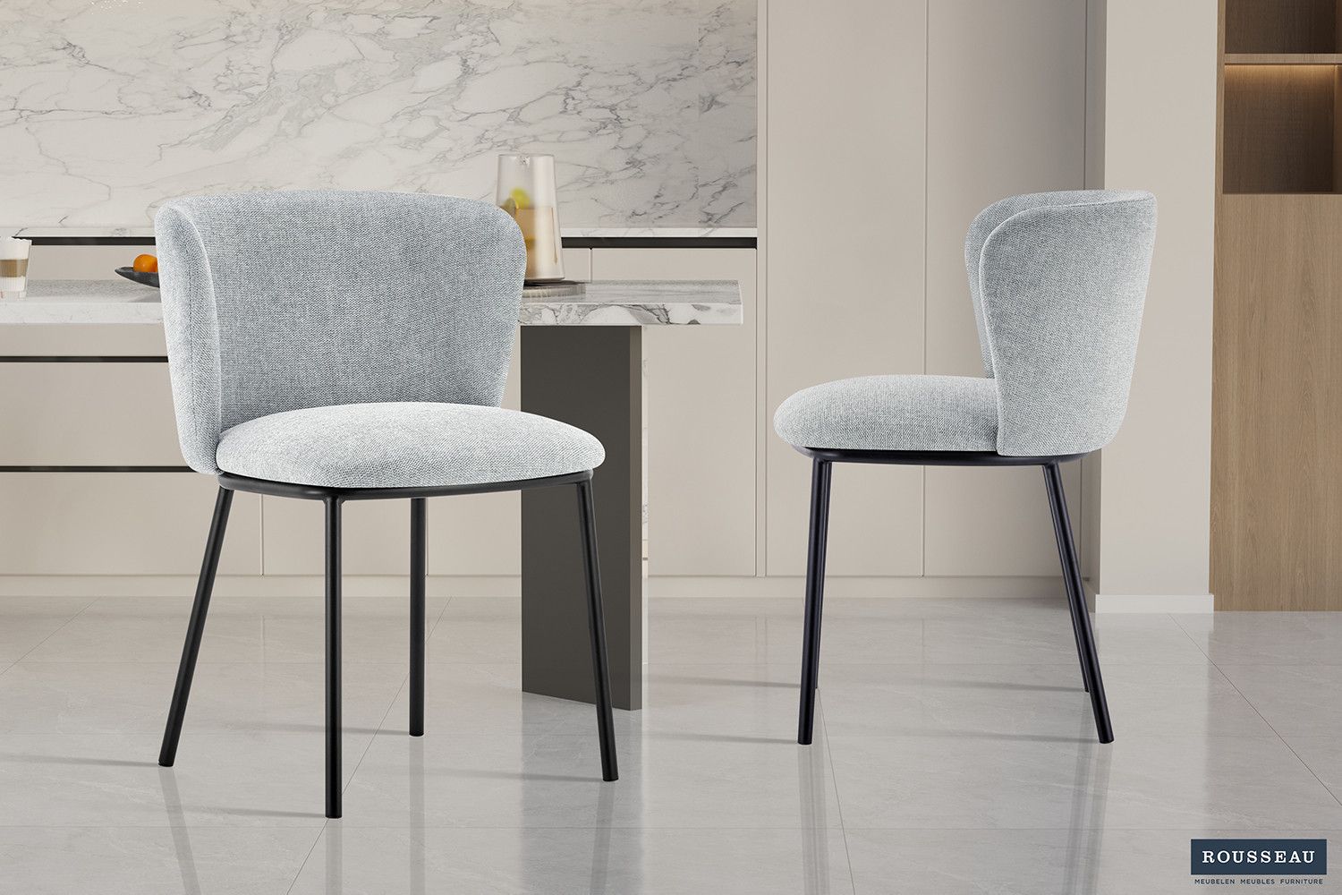 Stoel Arthur Stof Ote Belfast 41 Lichtgrijs - Set van 2