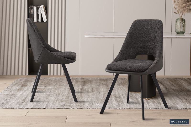 Stoel Filou Bouclé Grijs - Rug PU Lichtgrijs - Set van 2