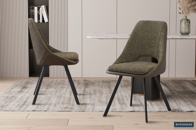 Stoel Filou Bouclé Groen - Rug PU Donkergroen - Set van 2