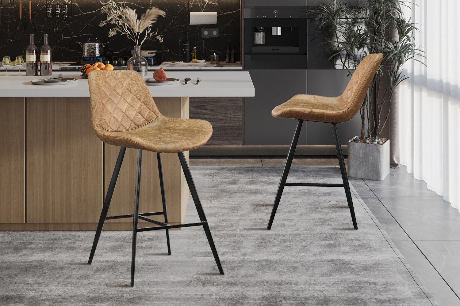 Counterstoel Alicante PU Cognac - Set van 2