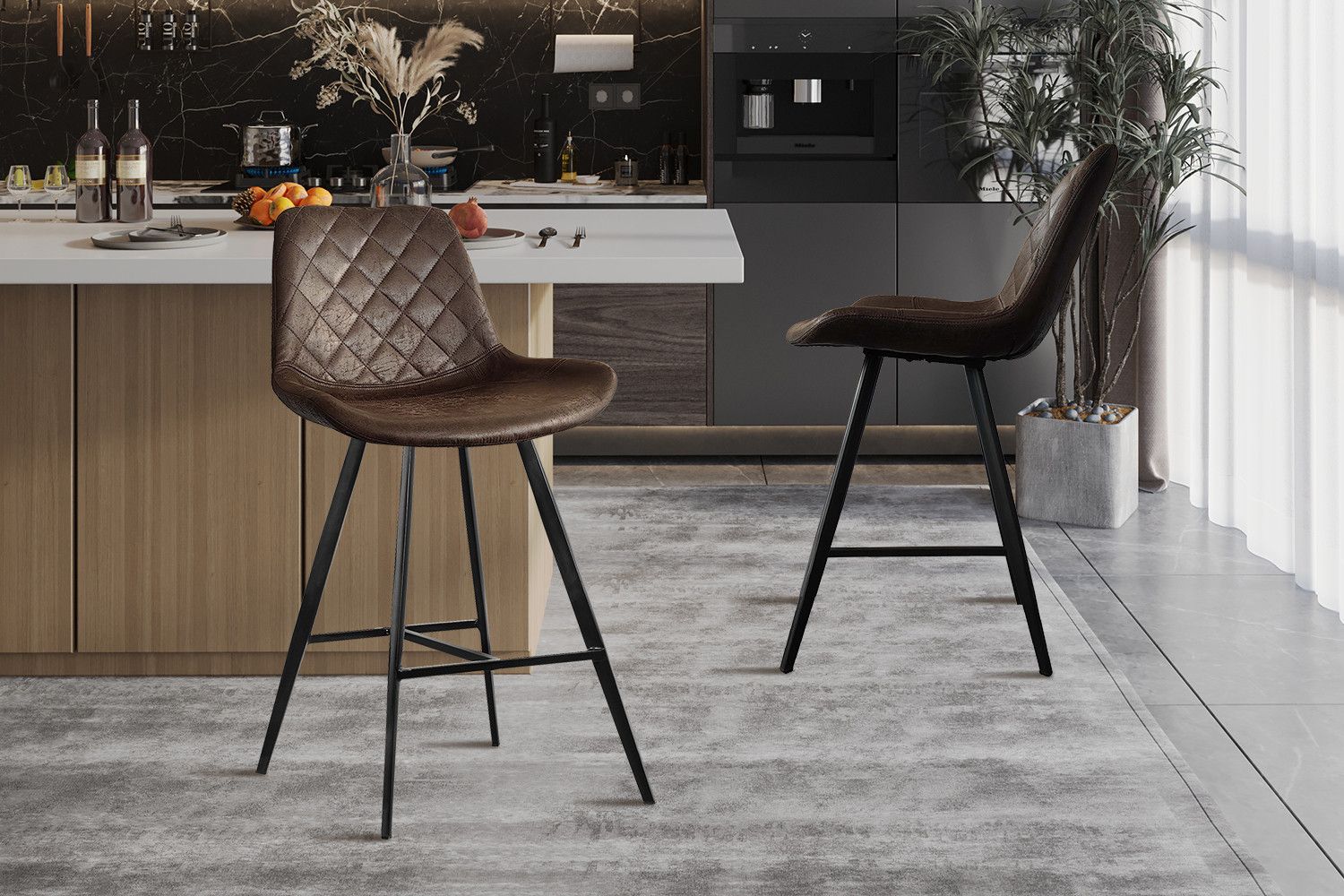 Counterstoel Alicante PU Donkerbruin - Set van 2