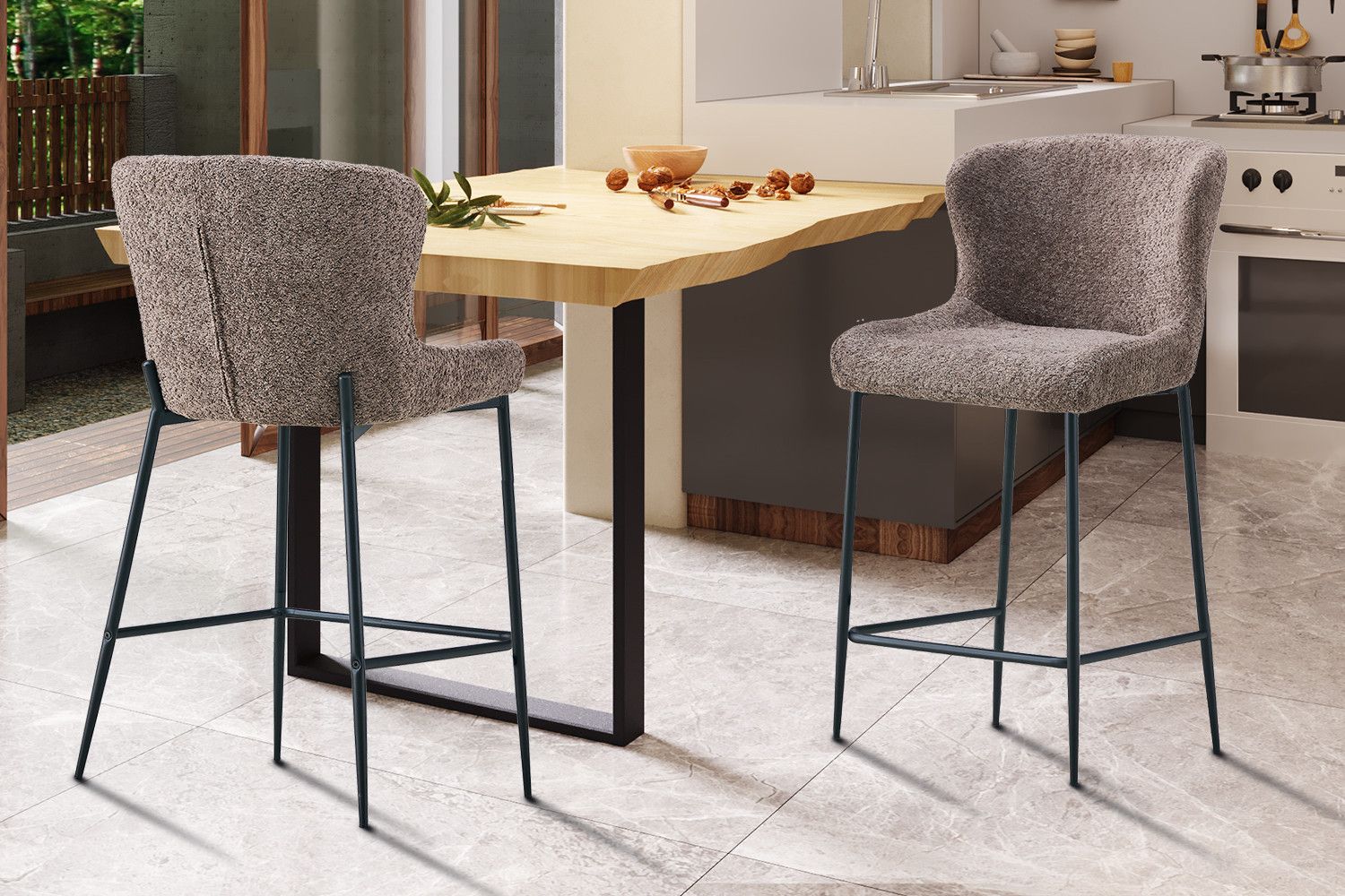 Counterstoel Lisa Bouclé Zand - Set van 2