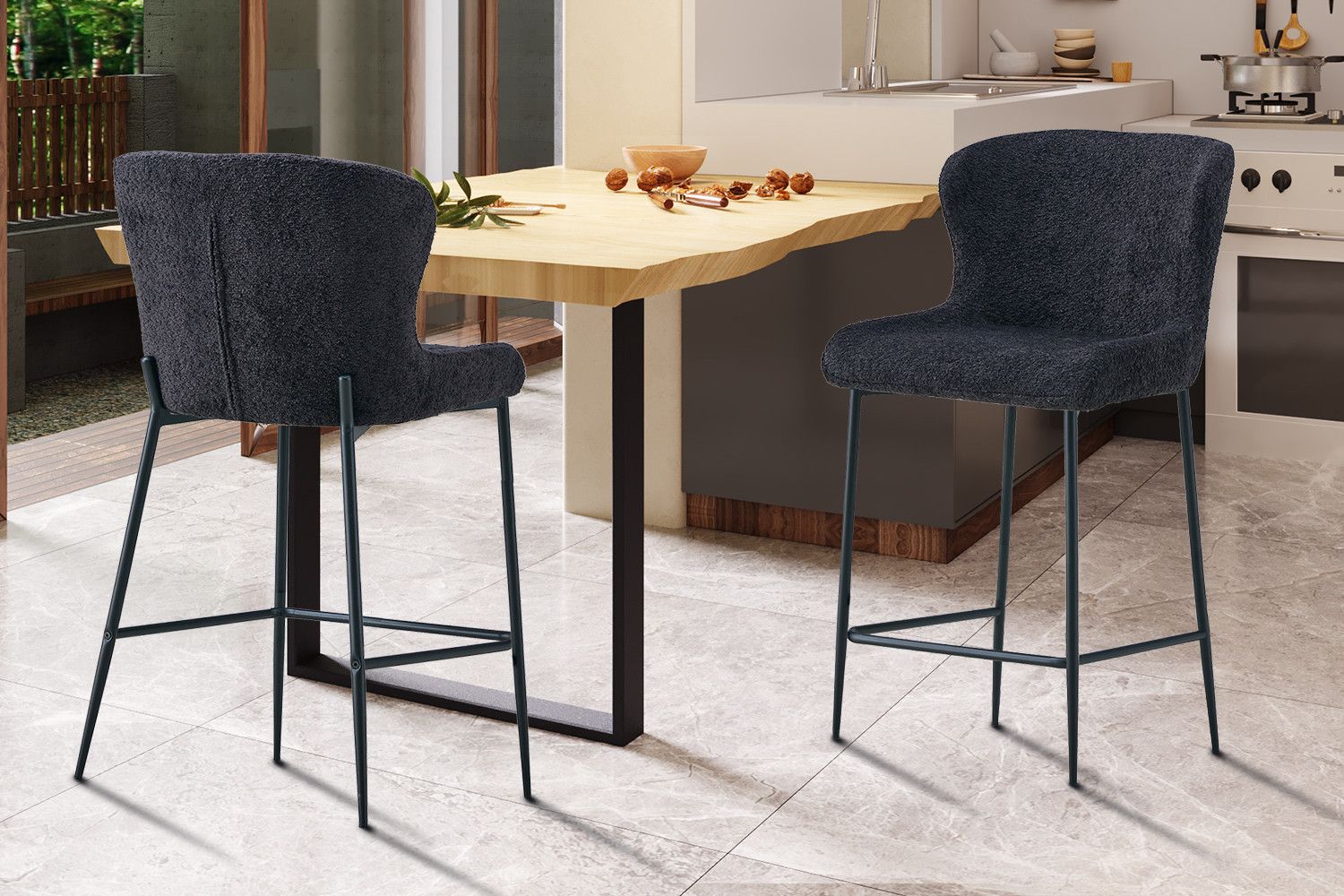 Counterstoel Lisa Bouclé Donkergrijs - Set van 2