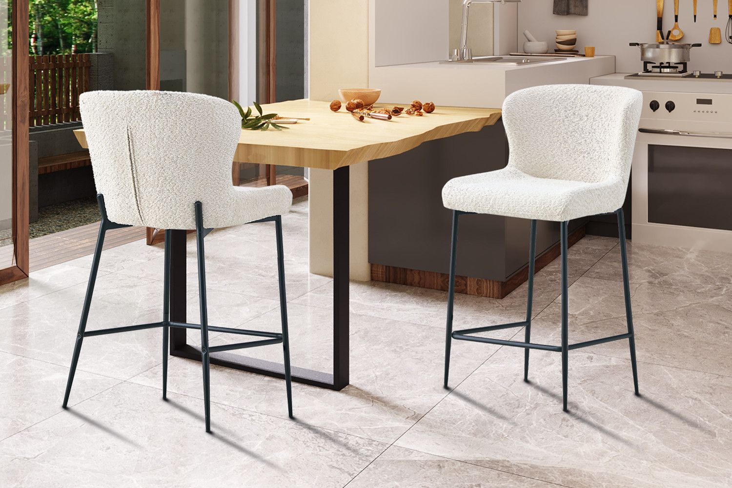 Counterstoel Lisa Bouclé Ecru - Set van 2