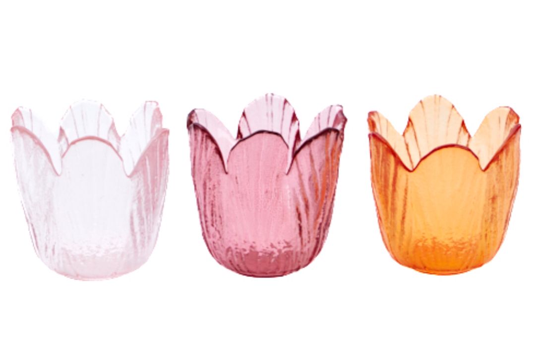 Set van 3 theelichthouders roze/oranje bloem
