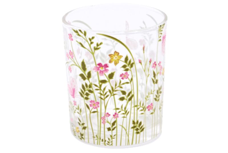 Theelichthouder Roze bloempjes in gras