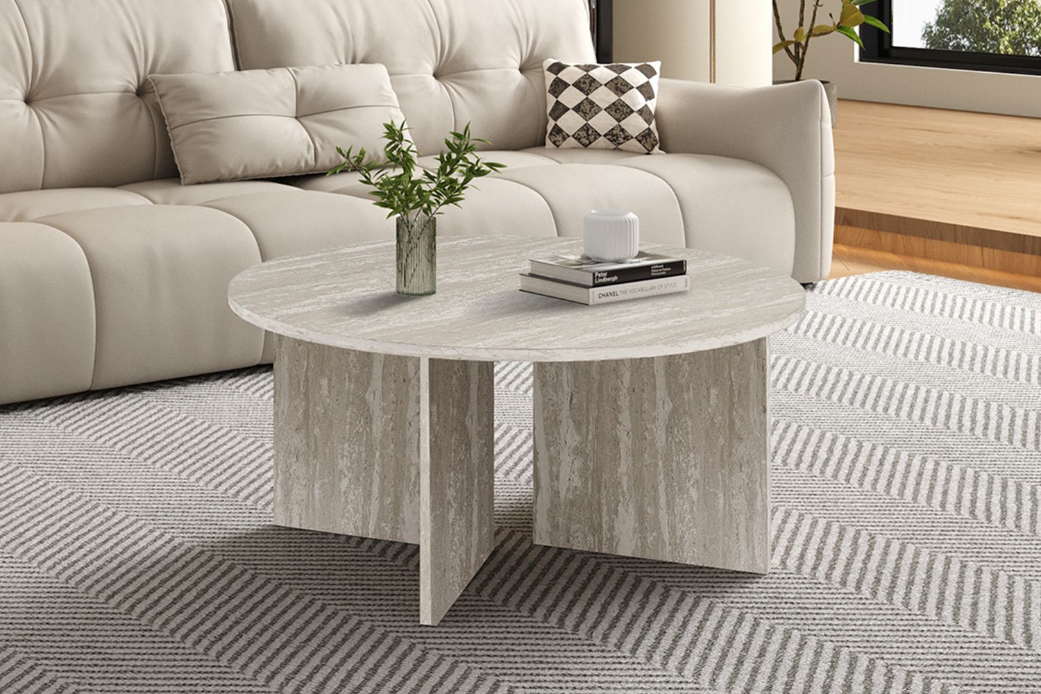 Salontafel Drasir Rond Decor Travertin Grijs