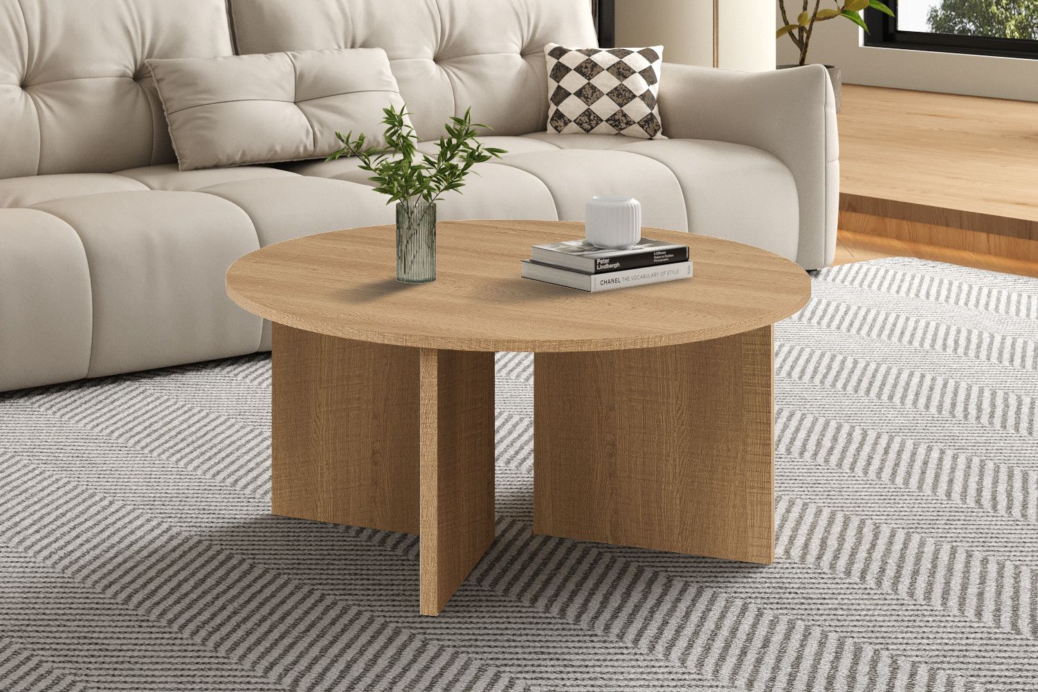 Salontafel Drasir Rond Decor Travertin Eik Naturel