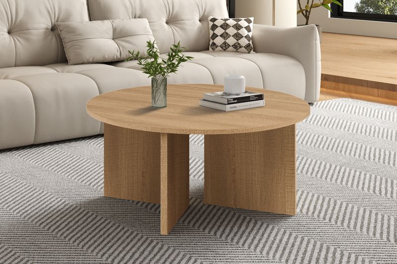 Salontafel Drasir Rond Decor Travertin Eik Naturel