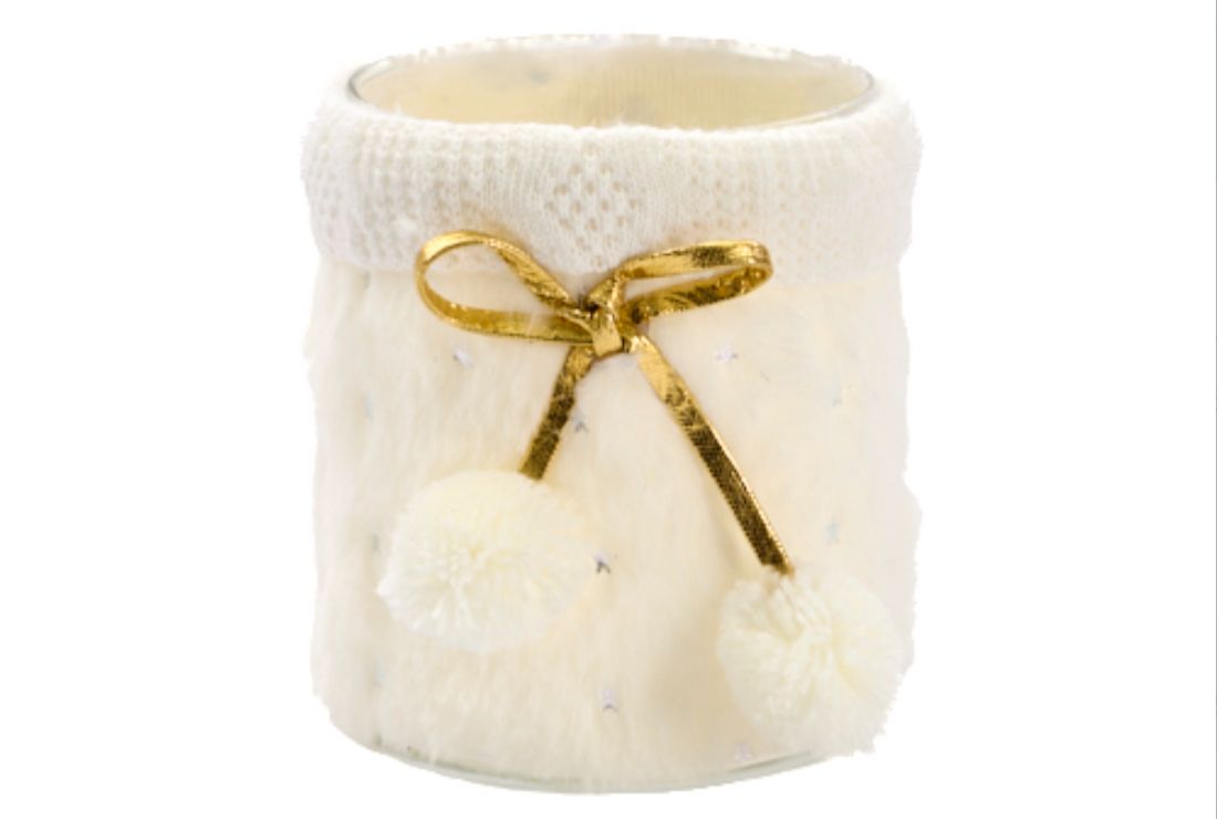 Theelichthouder Pluche Crème Goud