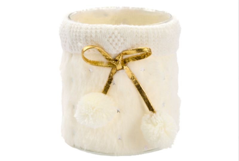 Theelichthouder Pluche Crème Goud