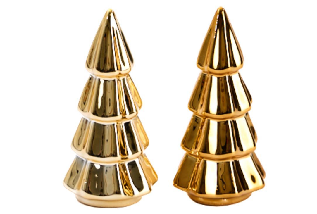 Mini Kerstboom Keramiek Goud 2 Stuks