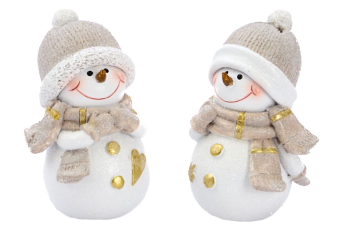 Sneeuwman Wit met Gouden Hart 2 Stuks