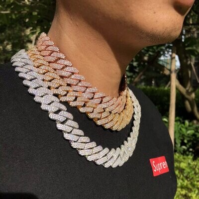 Micro pavé prong setting Vvs simulated "3 Row cuban link" chain