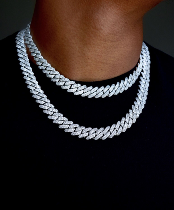 Micro pavé prong setting Vvs simulated "2 row cuban link" chain