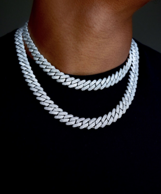Micro pavé prong setting Vvs simulated "2 row cuban link" chain