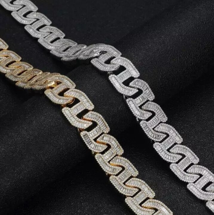 Micro pavé prong setting Vvs simulated "Lock link" chain