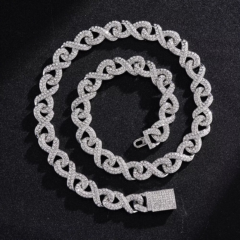 Micro pavé prong setting Vvs simulated "Infinity link" Chain and Bracelet