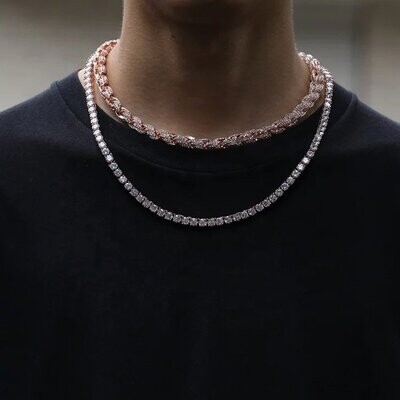 Micro pavé prong setting Vvs simulated "rope" chain