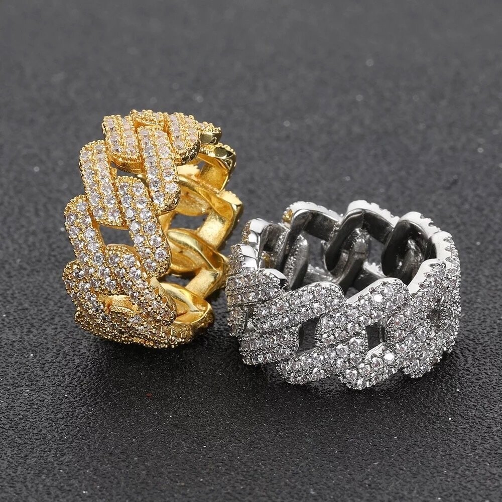Micro pavé prong setting Vvs simulated "cuban link" ring