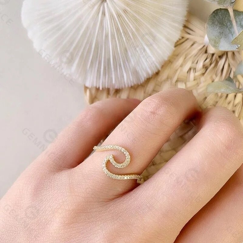 Micro pavé prong setting Vvs simulated "wave" ring