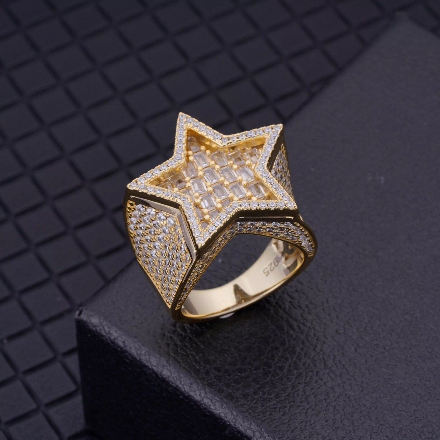 Micro pavé prong setting Vvs simulated "baguette" ring