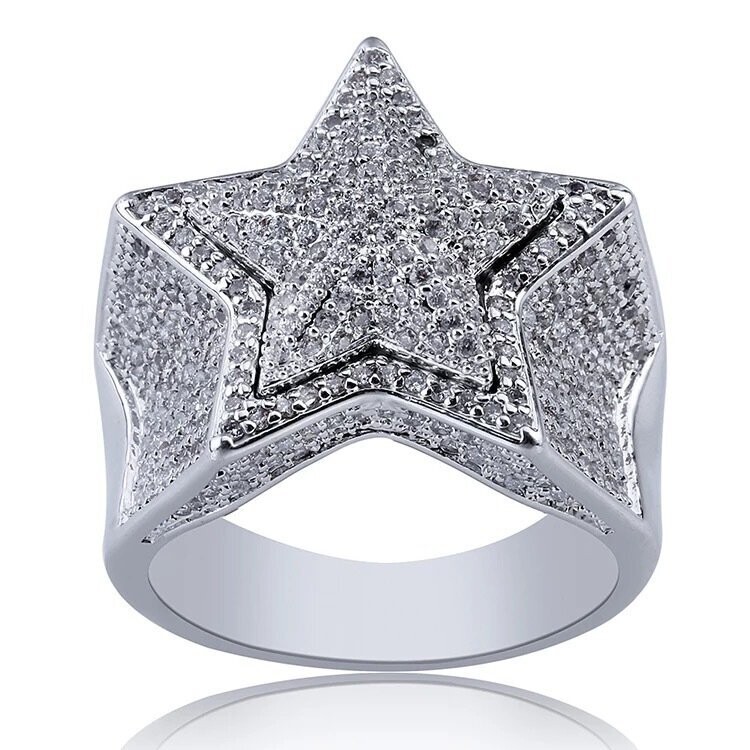 Micro pavé prong setting Vvs simulated "2 Layer star" ring