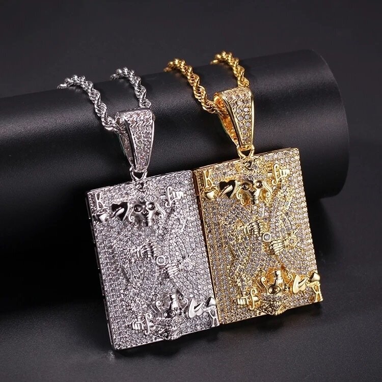 Micro pavé prong setting Vvs simulated "Joker card" pendant