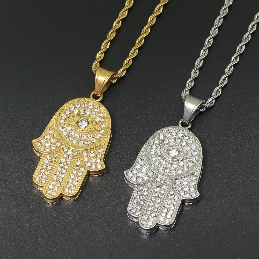 Micro pavé Vvs simulated "Hamsa hand" pendant
