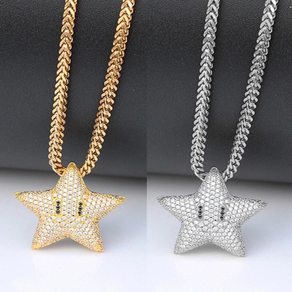 Micro pavé prong setting Vvs simulated "invincible star" pendant