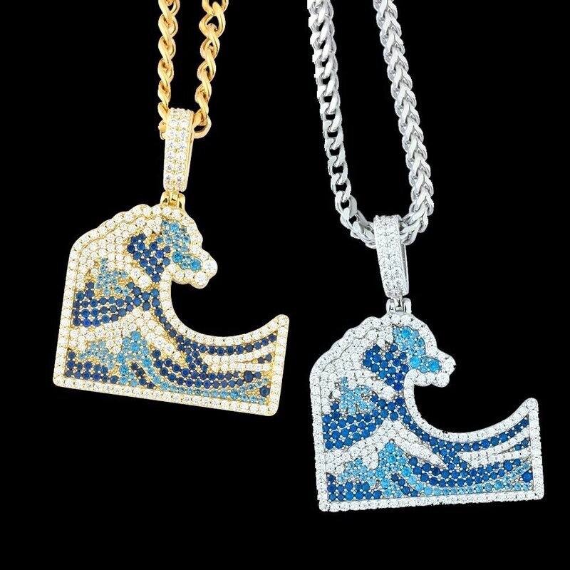 Micro pavé prong setting Vvs simulated "Wavy" pendant (and chain)