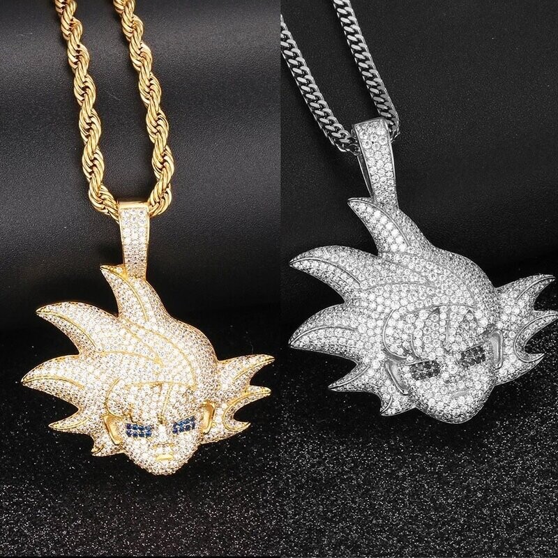 Micro pavé prong setting Vvs simulated "Goku" pendant( and rope chain)