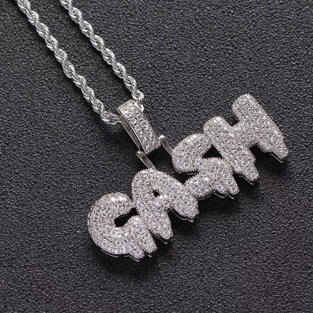 Micro pavé prong setting VVs simulated " CASH" Pendant (and chain)