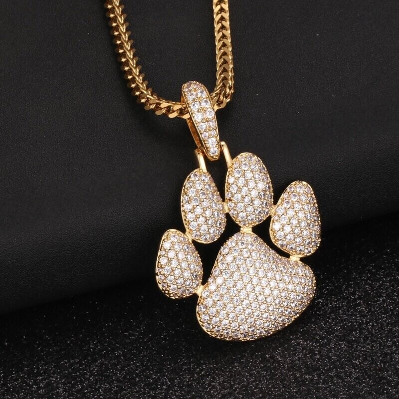 Micro pavé prong setting Vvs simulated "PAW" pendant (and chain)