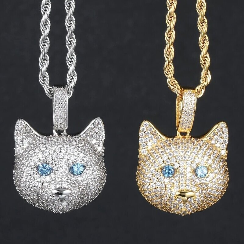 Micro pavé prong setting Vvs simulated "Kitten" pendant (and chain)