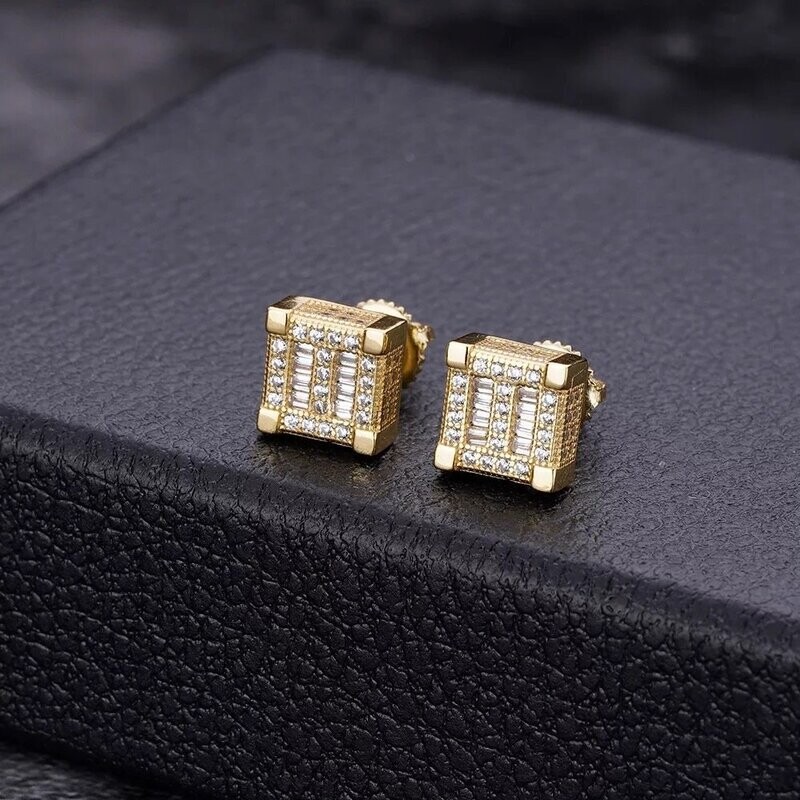Micro pavé prong setting Baguette "Square" earring