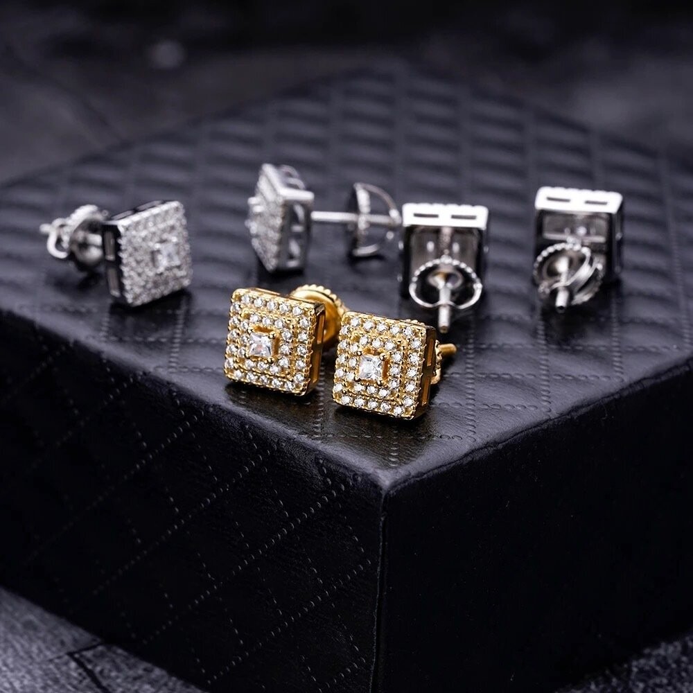 Micro pavé prong setting Vvs simulated "Square" studded earring