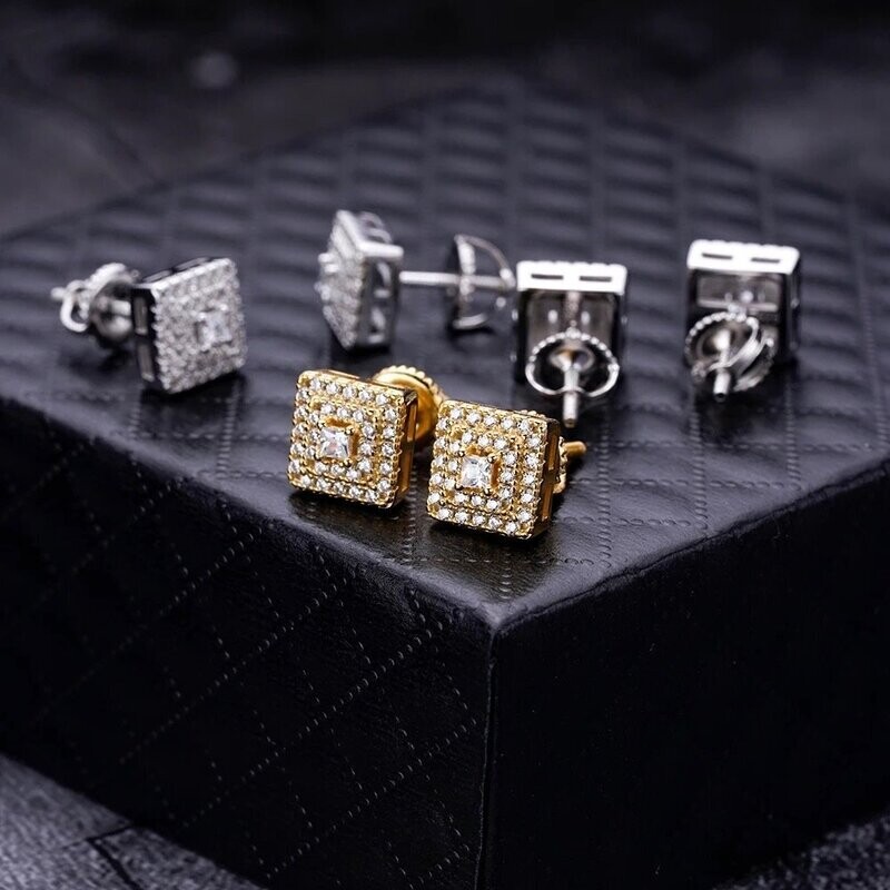 Micro pavé prong setting Vvs simulated "Square" studded earring