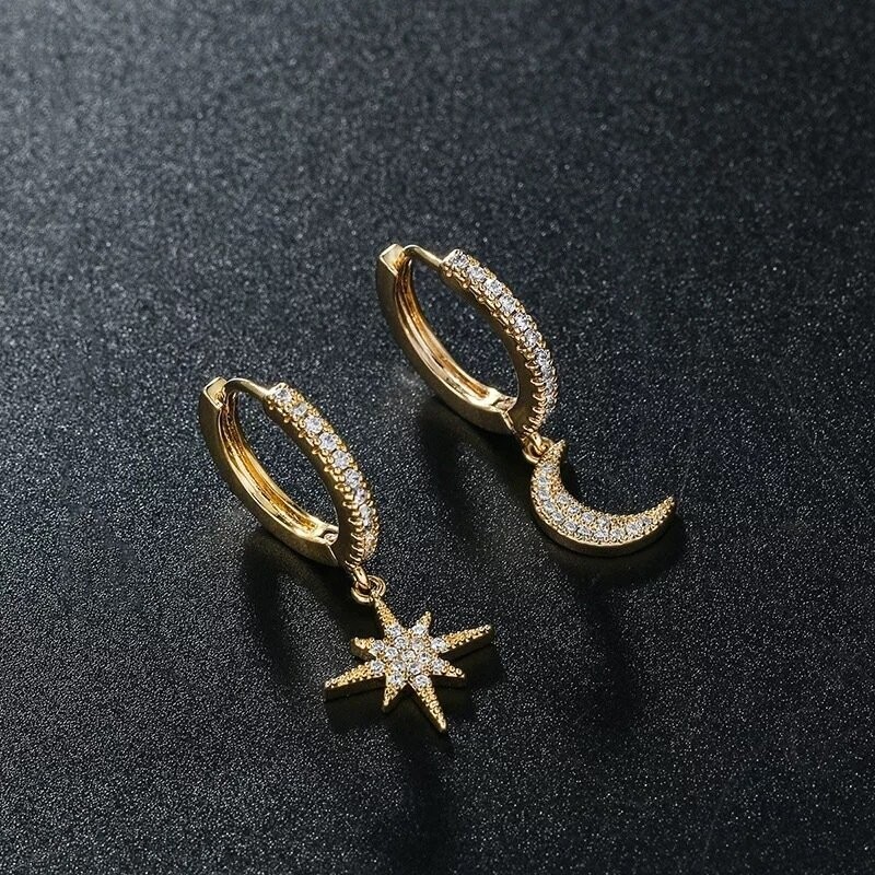 Micro pavé prong setting Vvs simulated "Star and Moon" earrings