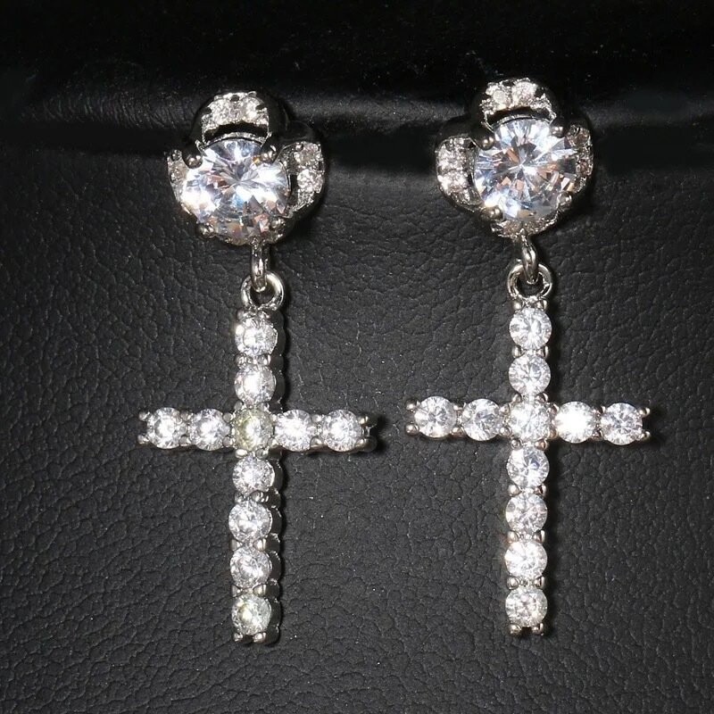 Micro pavé prong setting Vvs simulated "Cross" earrings
