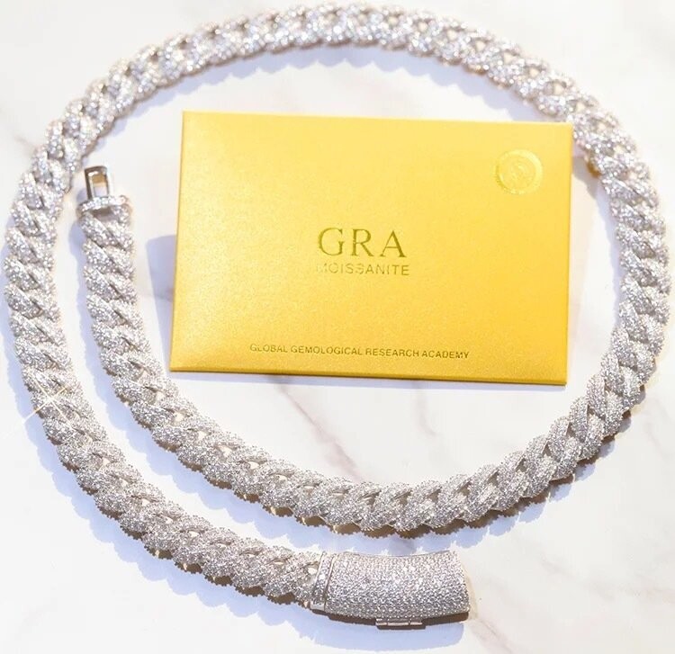 Micro pavé prong setting Vvs simulated "2 row/big clasp" cuban link chain(or bracelet)