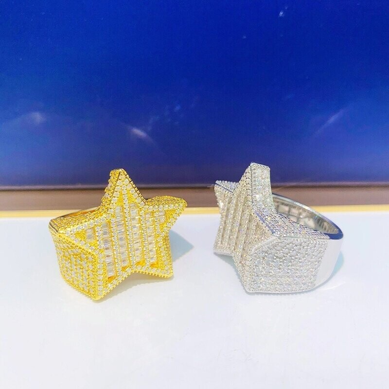 Micro pavé prong setting Vvs simulated "baguette star" ring